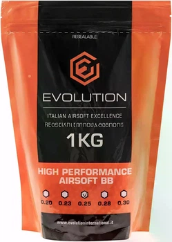 Кулі для страйкболу Evolution BB 0.25 High Performance 6 мм білі біорозкладні 4000 шт (1 кг)
