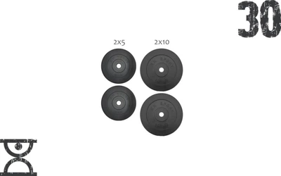 30 кг (2x5 та 2x10) дисків, покритих пластиком (31 мм) (RNS_RNbitset30)