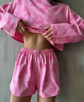 Піжама жіноча рожева Barbie (шорти+кофта), костюм для дому, одяг для сну, розмір One Size