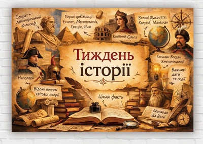 Бумажный плакат "Неделя истории. Интересные факты" 110х75 см