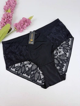 Слипы с цветочным кружевом 8204, XXL (ОБ 100-113), Черный