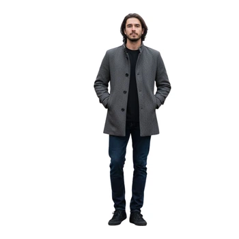 Елегантне чоловіче шерстяне сіре пальто з ялинкою Dewberry S PLT8391 GRIS (S)