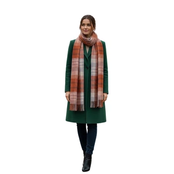Жіночий вовняний шарф у клітинку з китицями Elvang Copenhagen 4266 RUSTY RED