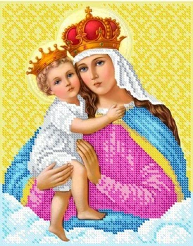 Схема для вишивки бісером Мадонна з немовлям часткова викладка заготівка 30х23 см