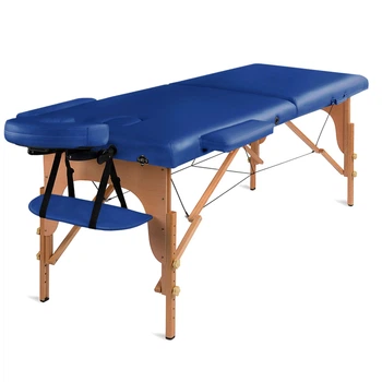 Складной деревянный массажный стол, двухсекционный Medimas Prosport-2, 195 x 70 cм, синий