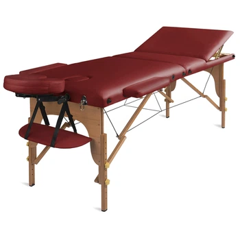 Складной деревянный массажный стол, трехсекционный Medimas Prosport-3, 195 x 70cm красный