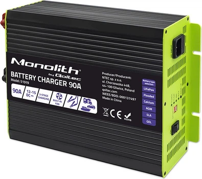 Inteligentna ładowarka Qoltec Monolith do akumulatora LiFePO4/AGM/GEL/SLA 12 V 90 A (5901878519197)