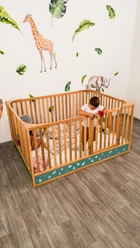 Детская деревянная кровать-манеж от Busy Wood «Оазис» с высокими бортиками, 200×90 см, Натуральное дерево+Мятный