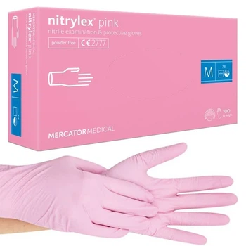 Рукавички нітрилові Nitrylex PINK неопудрені, розмір М, 100 шт