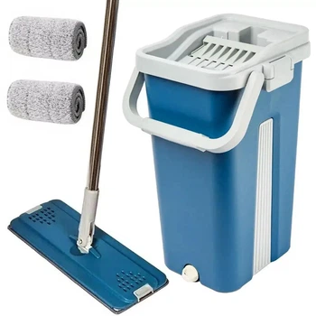 Швабра с ведром 11 л с автоматическим отжимом + 2 насадки Cleaning Mop серая (G5940)
