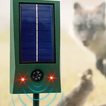 Солнечный ультразвуковой отпугиватель животных с USB зарядкой радиус действия 10 метров цвет зелёный материал ABS пластик