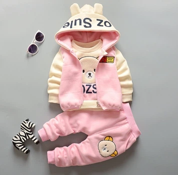 Утепленный костюм-тройка розовый Ozsl, 90 см, 1 - 2 года