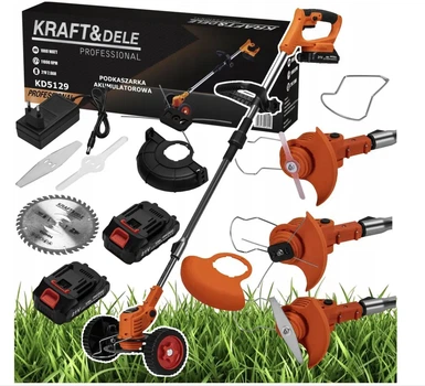 Беспроводной аккумуляторный триммер Kraft&Dele KD5129 1000 Вт, 2×2 А·ч, с комплектом насадок и колес, для сада и газона
