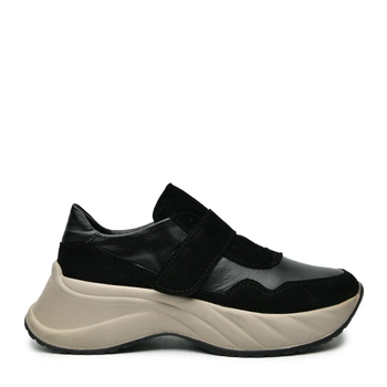 Женские кроссовки ITstyle кожаные с замшевыми вставками Черные 41 (1480)