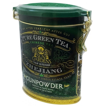 Чай зеленый Sun Gardens байховий листовой Gunpowder 100г ж/б