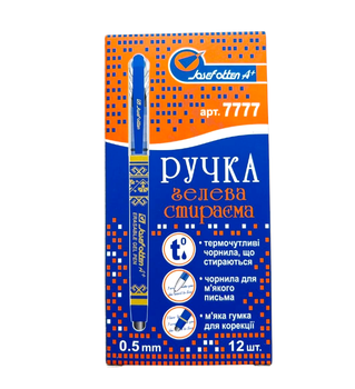 Ручка пиши-стирай TM J.Otten 7777-BL гелева синя товстий наконечник 12 шт.