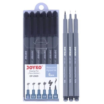 Набор линеров Joyko DP-298S 6 шт (0.1, 0.3, 0.5, 0.8, BR, 2.0 мм) для черчения, графики и рисования.