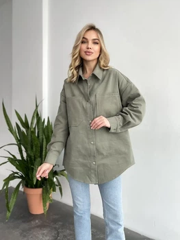 Джинсовая рубашка oversize 105-091 фисташковый L/XL