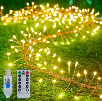 Гирлянда USB + пульт Феерверк 200 LED 6 м Теплый белый