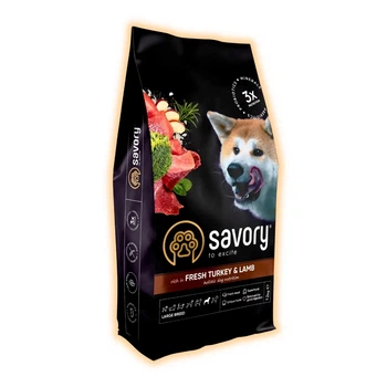 Сухой корм Savory со свежим ягненком и индейкой для взрослых собак крупных пород, 12 кг