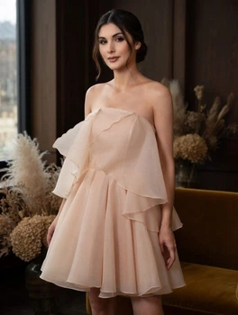 Короткое бежевое нарядное платье с пышной юбкой FashionYouWant XS бежевый 43247459