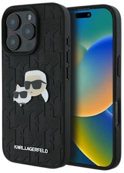 Панель Karl Lagerfeld Monogram Karl & Choupette Head Pin для Apple iPhone 16 Pro Black (3666339329389)