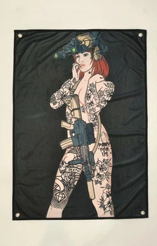 Флаг баннер Милитари девушка The Lady тактический стиль 100×70 см на люверсах флаговая ткань Girl