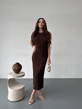 Мінімалістична сукня максі One size Коричнева (8118)