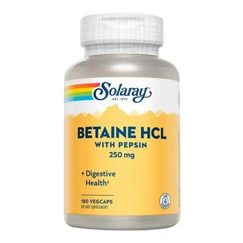 Бетаїн гідрохлорид та Пепсин, Betaine HCL with Pepsin, Solaray, 250 мг, 180 капсул