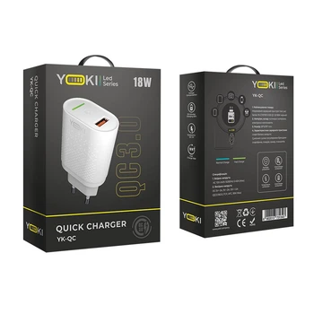 Зарядний пристрій Premium якість Yoki Led Series YK-QC (QC2.0/3.0, AFC, FCP 18W Max) DC 5V⎓3A, 9V⎓2A, 12V⎓1.5A White