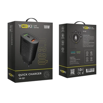 Зарядное устройство Premium качество Yoki Led Series YK-QC (QC2.0/3.0, AFC, FCP 18W Max) DC 5V⎓3A, 9V⎓2A, 12V⎓1.5A Black