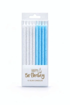 Свеча с блеском, 14,5 см, голубые + белые, 12шт (800080 blue + white)
