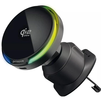 Автомобильный держатель с беспроводной зарядкой 25W Magsafe Proove Spark Qi2.2 RGB кулер черный (WHSQ25002001)