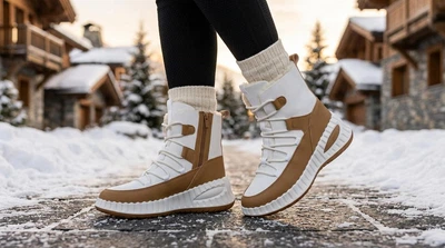 Ботинки женские No brand С422 зимние белые с коричневыми вставками 38 24.5 см
