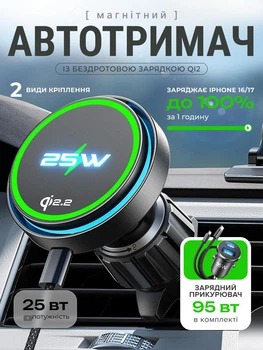 Держатель телефона lISEN YL02 25W магнитный автомобильный универсальный автодержатель с беспроводной зарядкой MagSafe магсейф охлаждающий с вентилятором крепление на дефлектор вентиляции зарядка для айфона iPhone 14 15 16 17 в машину c адаптером 95Вт