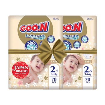 Дитячі підгузки Goo.N Premium Soft розмір 2 S (3-6 кг) 2*70 шт