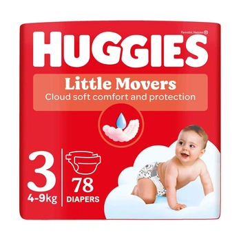 Дитячі підгузки Huggies Little Movers Mega розмір 3 (4-9 кг), 78 шт Дитячі одноразові підгузники з захистом від протікань та сухістю до 12 годин Памперси для дітей