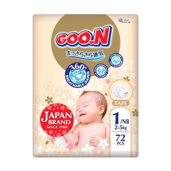 Детские подгузники Goo.N Premium Soft размер 1 NB (до 5 кг) 2*72 шт