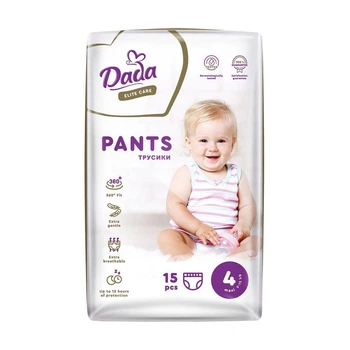 Детские подгузники-трусики Dada Elite Care размер 4 Maxi (9-15 кг), 15 шт Детские одноразовые подгузники Pants с широкой резинкой и сухостью до 12 часов Памперсы трусиками пантс для детей