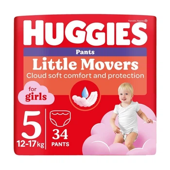Детские подгузники-трусики Huggies Little Movers Pants для девочек размер 5 (12-17 кг) 34 шт