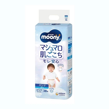 Детские подгузники-трусики Moony для мальчиков размер XL (12-22 кг) 38 шт