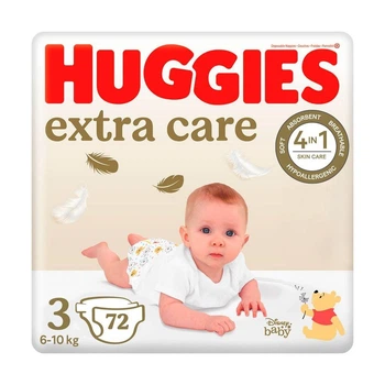 Дитячі підгузки Huggies Extra Care розмір 3 (6-10 кг), 72 шт Дитячі одноразові підгузники з індикатором вологи та миттєвим поглинанням Памперси для дітей