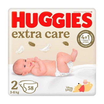 Дитячі підгузки Huggies Extra Care Jumbo розмір 2 (3-6 кг) 58 шт