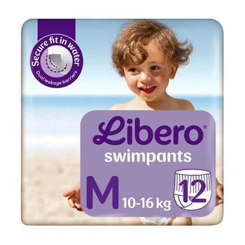 Дитячі підгузки-трусики для плавання Libero Swimpants Medium розмір M (10-16 кг), 12 шт Дитячі одноразові підгузники Pants з захистом від протікань Памперси трусиками пантс для дітей