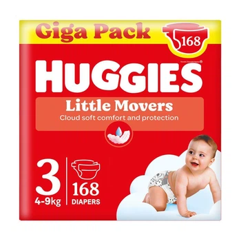 Дитячі підгузки Huggies Little Movers розмір 3 (4-9 кг), 168 шт Дитячі одноразові підгузники з захистом від протікань та сухістю до 12 годин Памперси для дітей