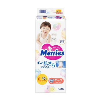 Дитячі підгузки Merries розмір XL (12-20 кг), 40 шт Дитячі одноразові підгузники з індикатором вологи та захистом від протікань Памперси для дітей