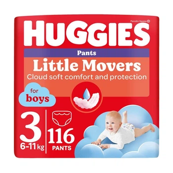 Дитячі підгузки-трусики Huggies Little Movers Pants для хлопчиків, розмір 3 (6-11 кг), 116 шт Дитячі одноразові підгузники Pants з індикатором вологи та сухістю до 12 годин Памперси трусиками пантс для дітей