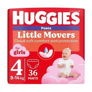 Детские подгузники-трусики Huggies Little Movers Pants для девочек размер 4 (9-14 кг) 36 шт