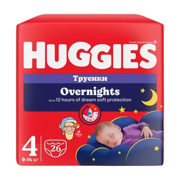 Детские подгузники-трусики Huggies Overnights Pants размер 4 (9-14 кг) 26 шт