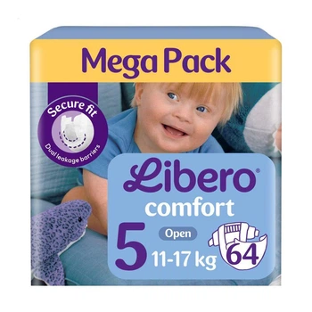 Дитячі підгузки Libero Comfort розмір 5 (11-17 кг), 64 шт Дитячі одноразові підгузники з захистом від протікань та індикатором вологи Памперси для дітей